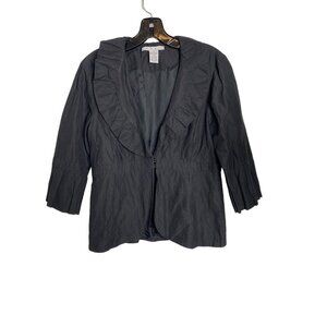 CABI WOMEN'S BLACK COSETTE PLEATED RUFFLE STATEMENT JACKET SZ 6